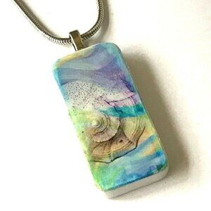 Seashell Pendant Necklace 24" Shell Sea Life Nautical Upcycled Hand Painted